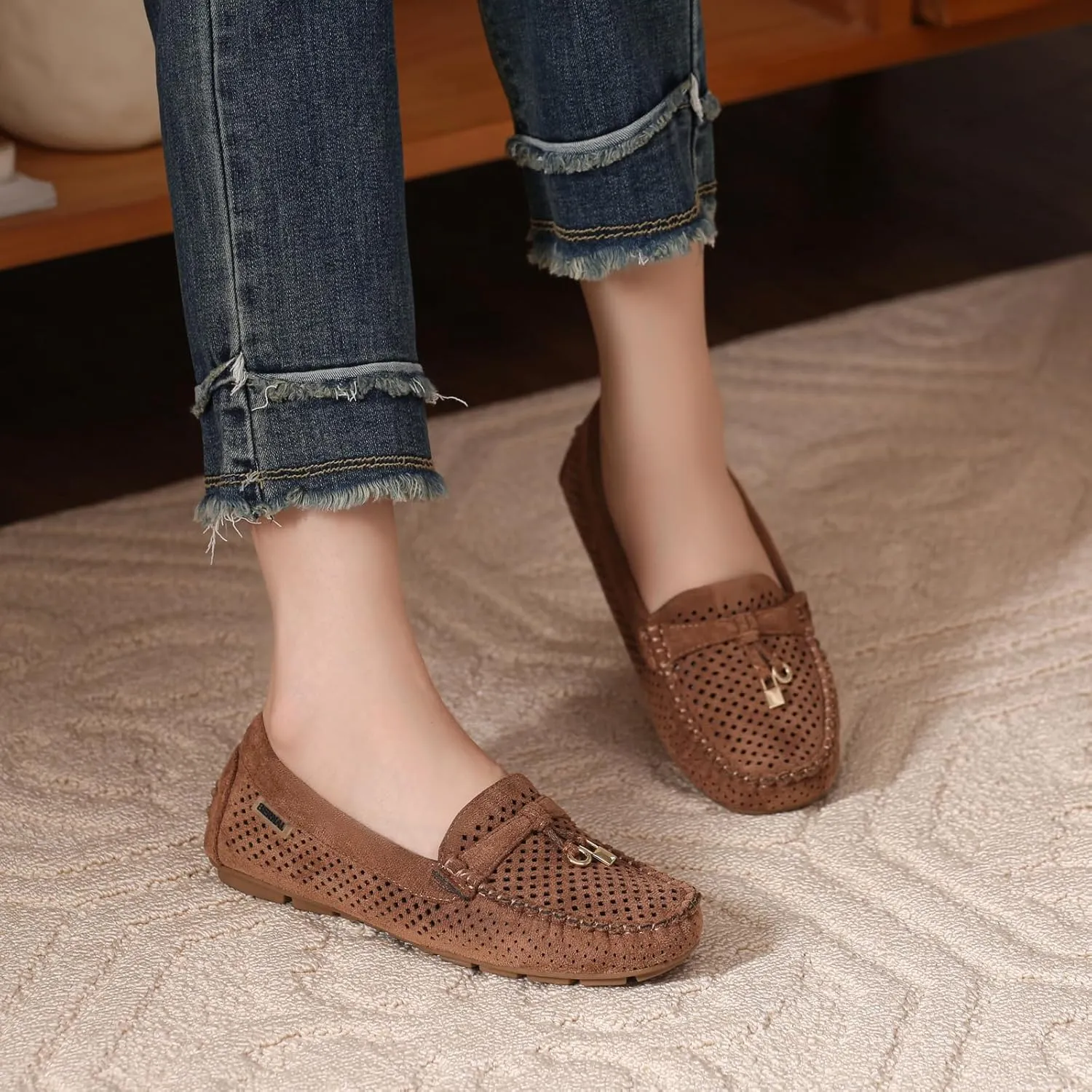 Bernal Loafers for Women with Buckle Comfortable Lightweight Penny Loafers Business Casual Loafers Slip On Flat Work Shoes Non Slip Walking Shoes