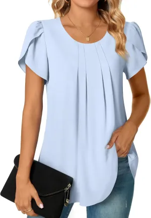 Bestbee Womens Plus Size Tops Dressy Casual Summer Chiffon Blouses Short Sleeve Dress Shirts Business Loose Fit Tunics