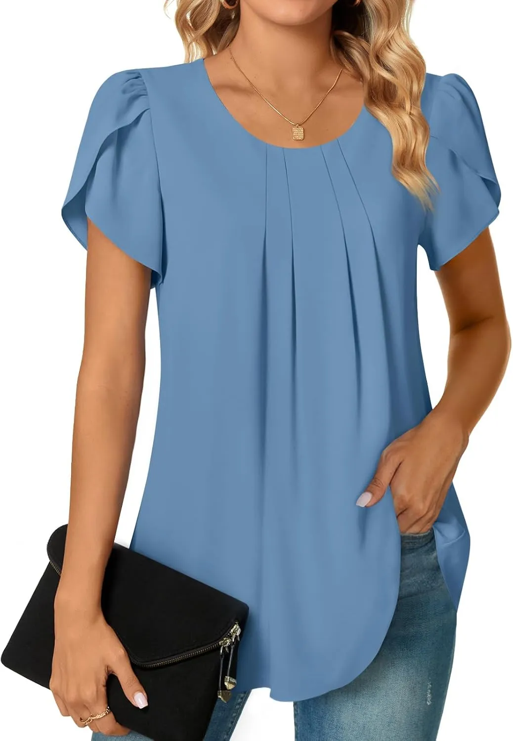 Bestbee Womens Plus Size Tops Dressy Casual Summer Chiffon Blouses Short Sleeve Dress Shirts Business Loose Fit Tunics