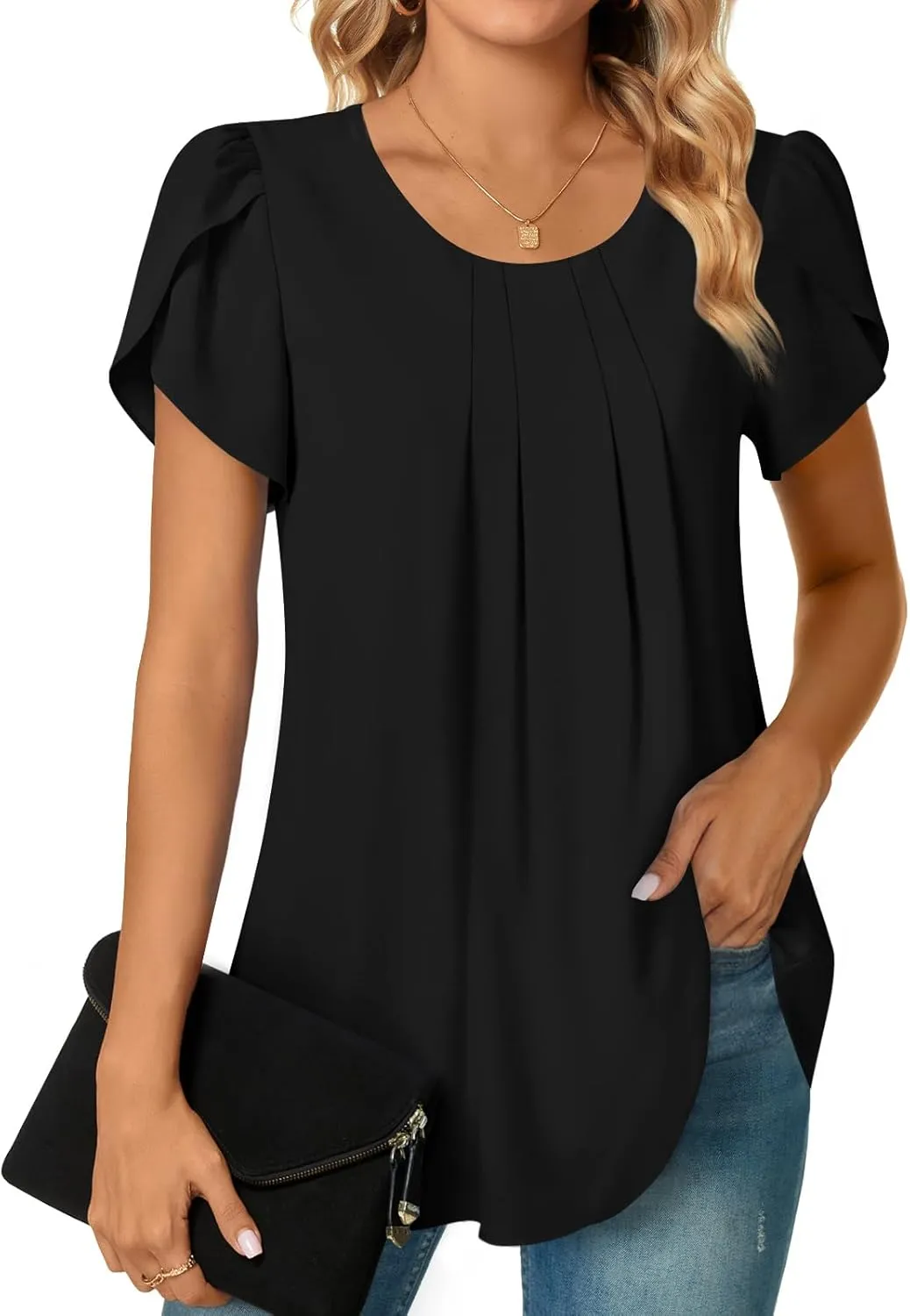 Bestbee Womens Plus Size Tops Dressy Casual Summer Chiffon Blouses Short Sleeve Dress Shirts Business Loose Fit Tunics