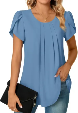 Bestbee Womens Plus Size Tops Dressy Casual Summer Chiffon Blouses Short Sleeve Dress Shirts Business Loose Fit Tunics