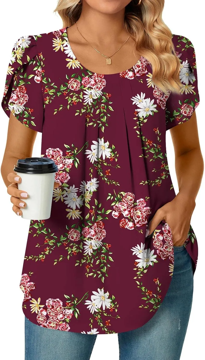 Bestbee Womens Plus Size Tops Dressy Casual Summer Chiffon Blouses Short Sleeve Dress Shirts Business Loose Fit Tunics