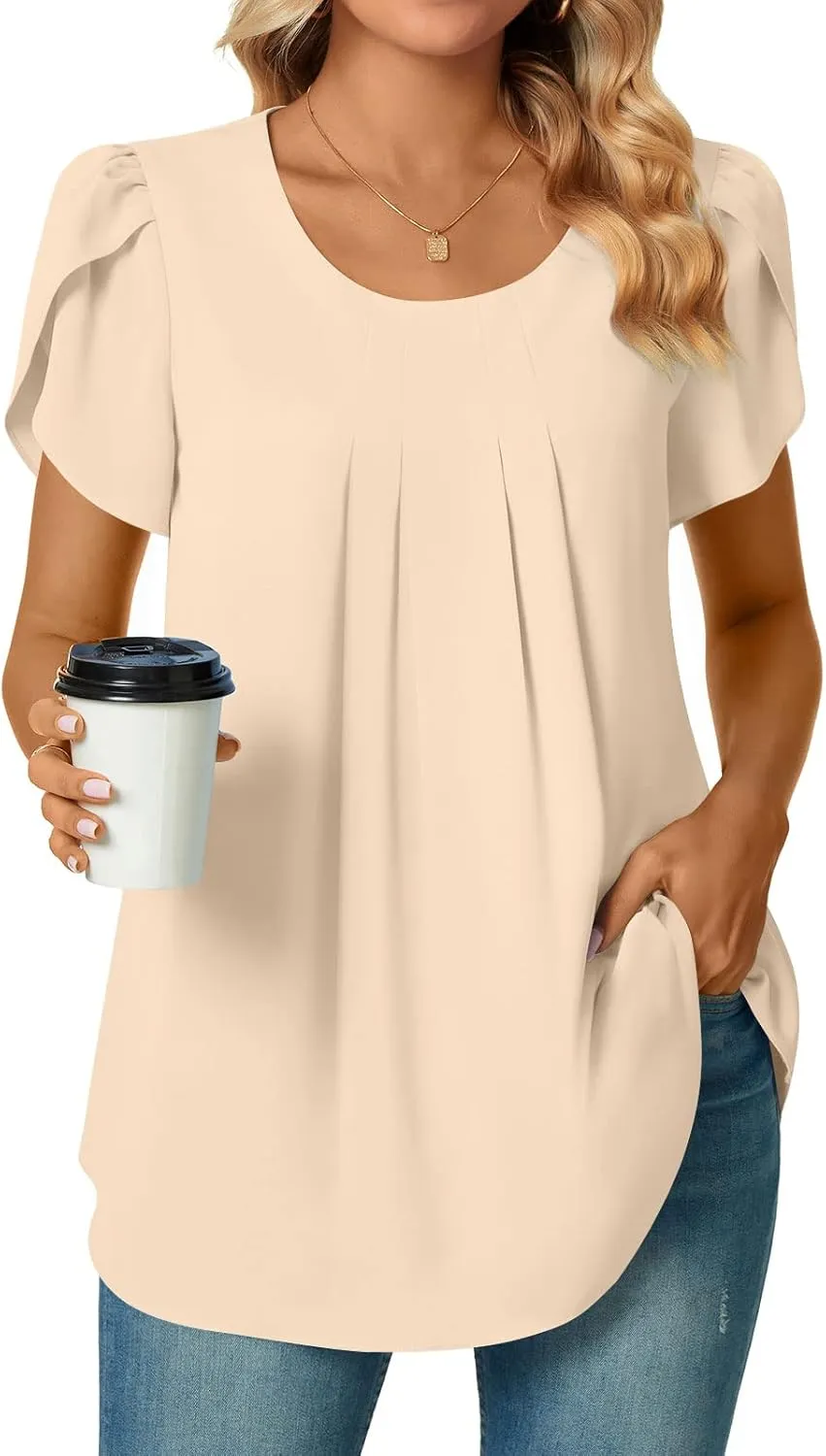 Bestbee Womens Plus Size Tops Dressy Casual Summer Chiffon Blouses Short Sleeve Dress Shirts Business Loose Fit Tunics