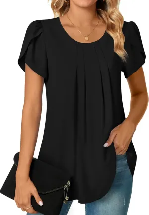 Bestbee Womens Plus Size Tops Dressy Casual Summer Chiffon Blouses Short Sleeve Dress Shirts Business Loose Fit Tunics