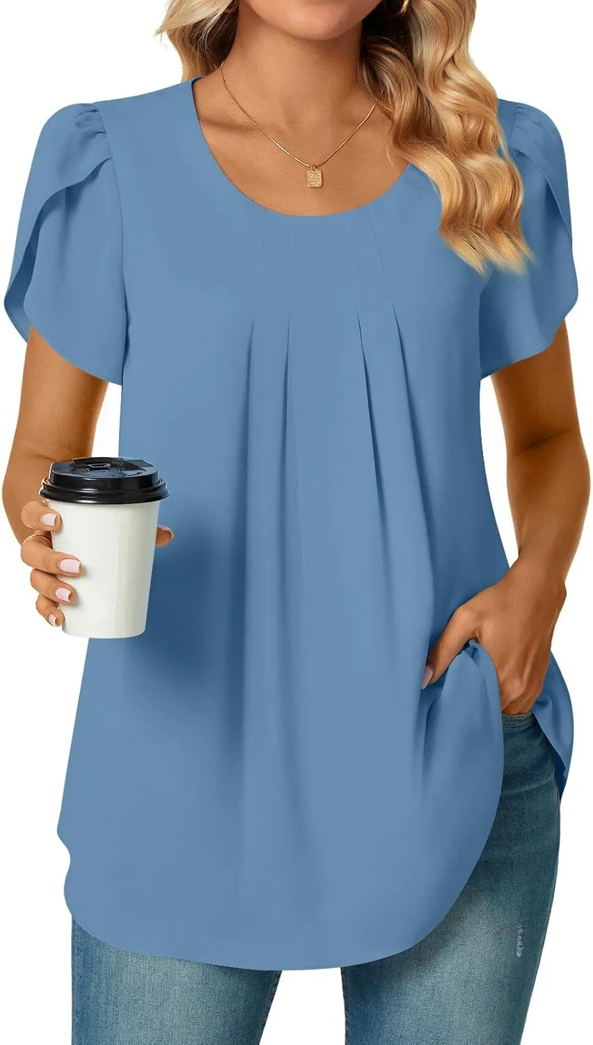 Bestbee Womens Plus Size Tops Dressy Casual Summer Chiffon Blouses Short Sleeve Dress Shirts Business Loose Fit Tunics