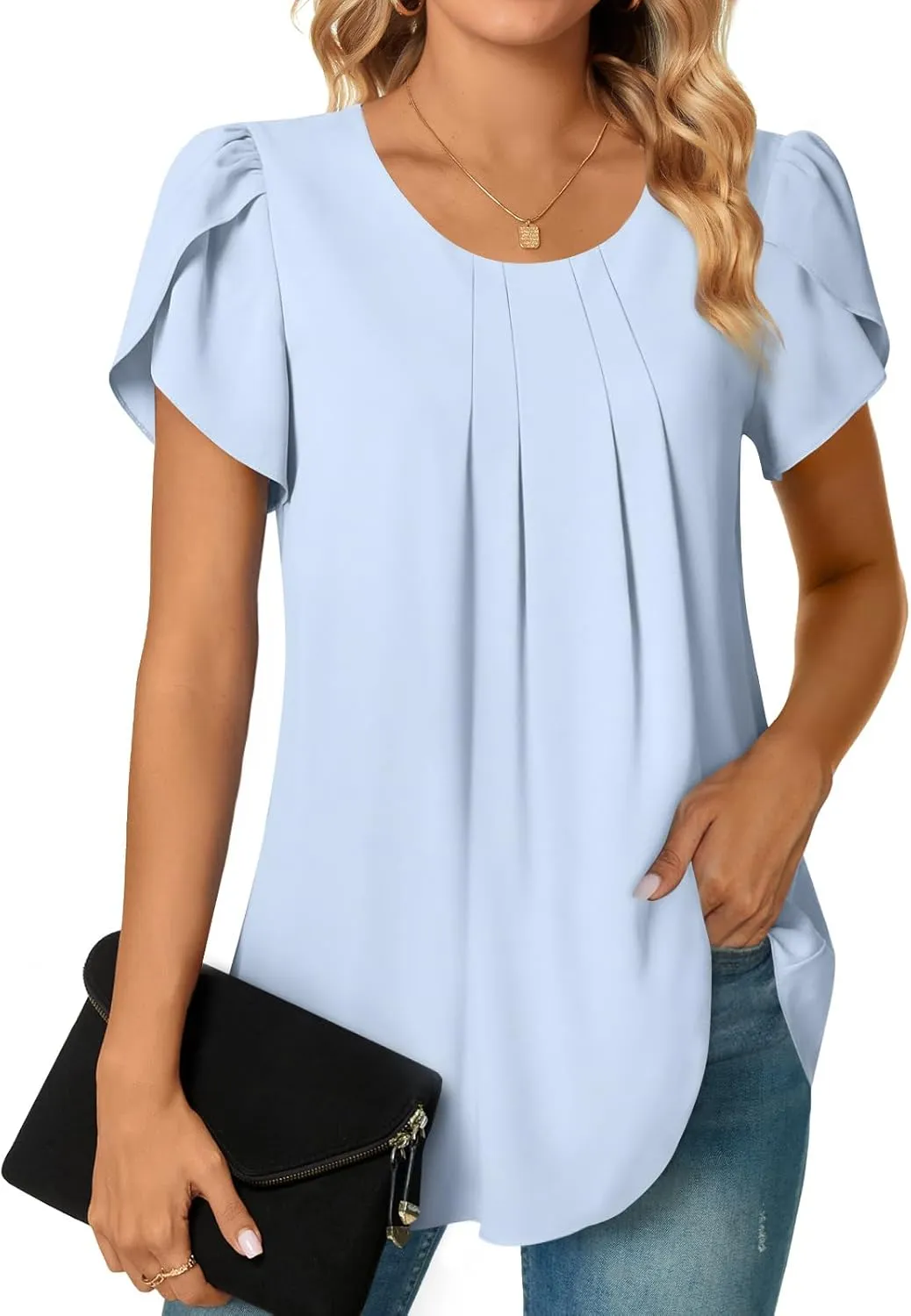 Bestbee Womens Plus Size Tops Dressy Casual Summer Chiffon Blouses Short Sleeve Dress Shirts Business Loose Fit Tunics