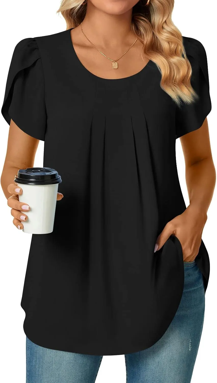 Bestbee Womens Plus Size Tops Dressy Casual Summer Chiffon Blouses Short Sleeve Dress Shirts Business Loose Fit Tunics