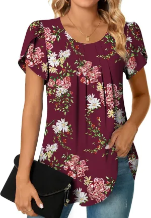 Bestbee Womens Plus Size Tops Dressy Casual Summer Chiffon Blouses Short Sleeve Dress Shirts Business Loose Fit Tunics