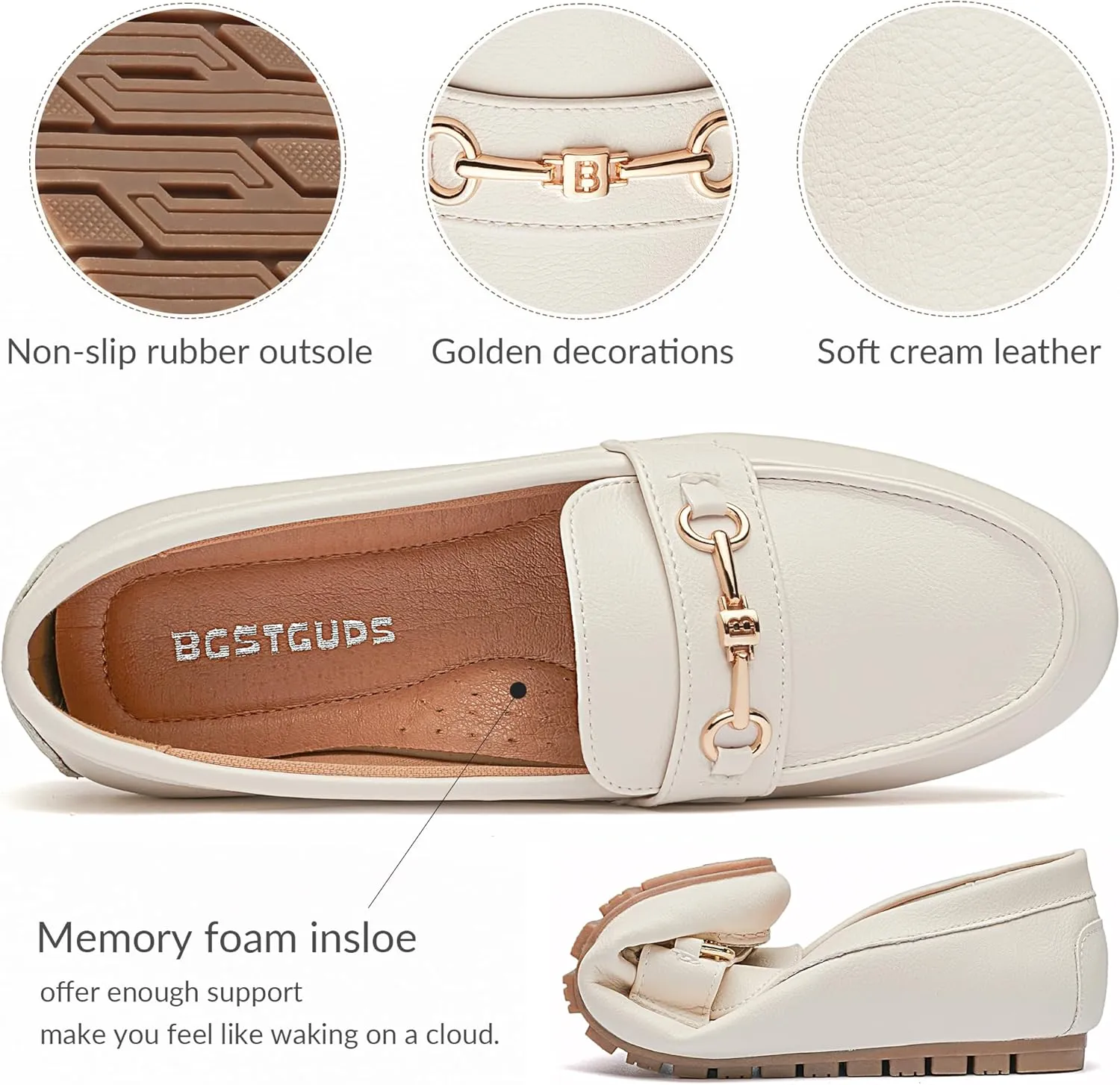 BGSTGUDS Women's Wide Loafers Shoes Cute Dressy Shoes Ladies Comfort Slip Ons Work Shoes