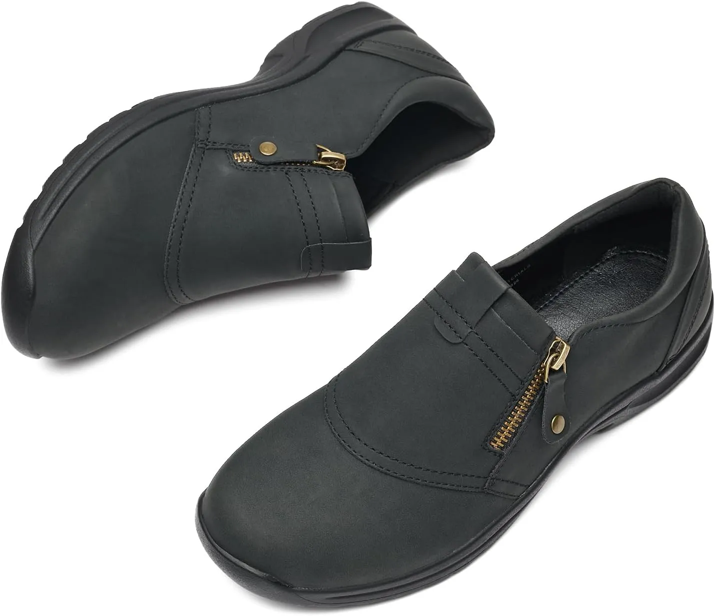 BGSTGUDS Women's Wide Width Loafers Shoes Black Wide Toe Box Dress Shoes Slip on Casual Work Flats