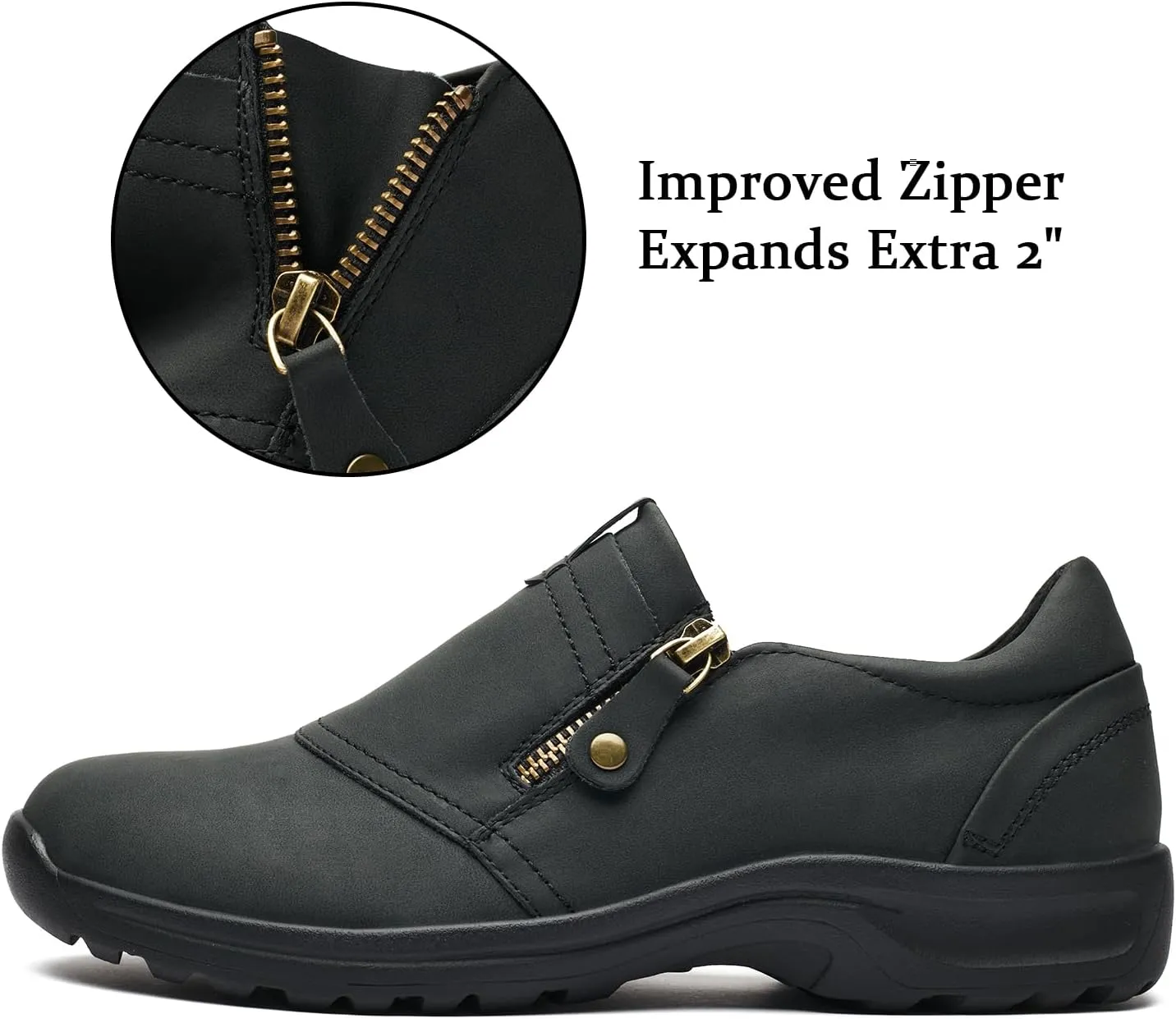 BGSTGUDS Women's Wide Width Loafers Shoes Black Wide Toe Box Dress Shoes Slip on Casual Work Flats