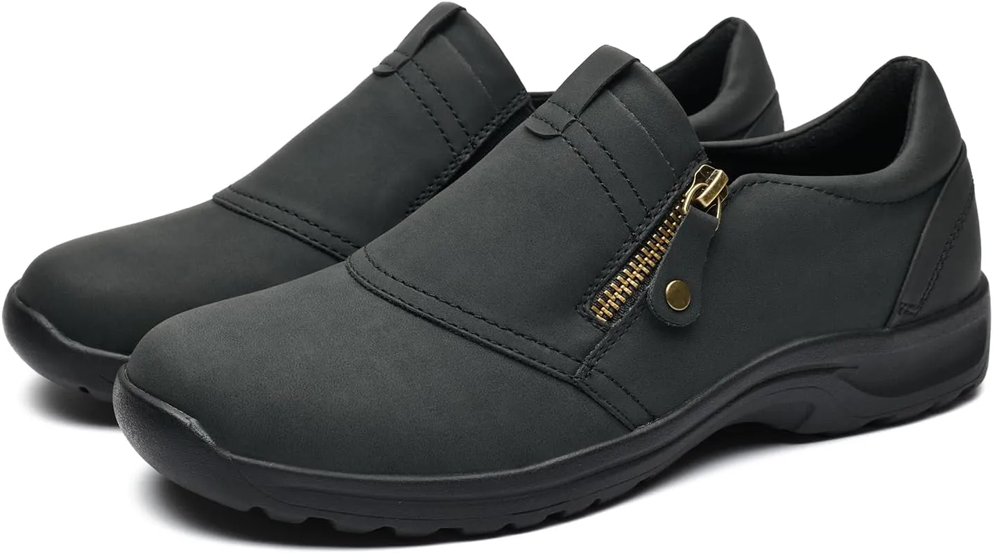 BGSTGUDS Women's Wide Width Loafers Shoes Black Wide Toe Box Dress Shoes Slip on Casual Work Flats
