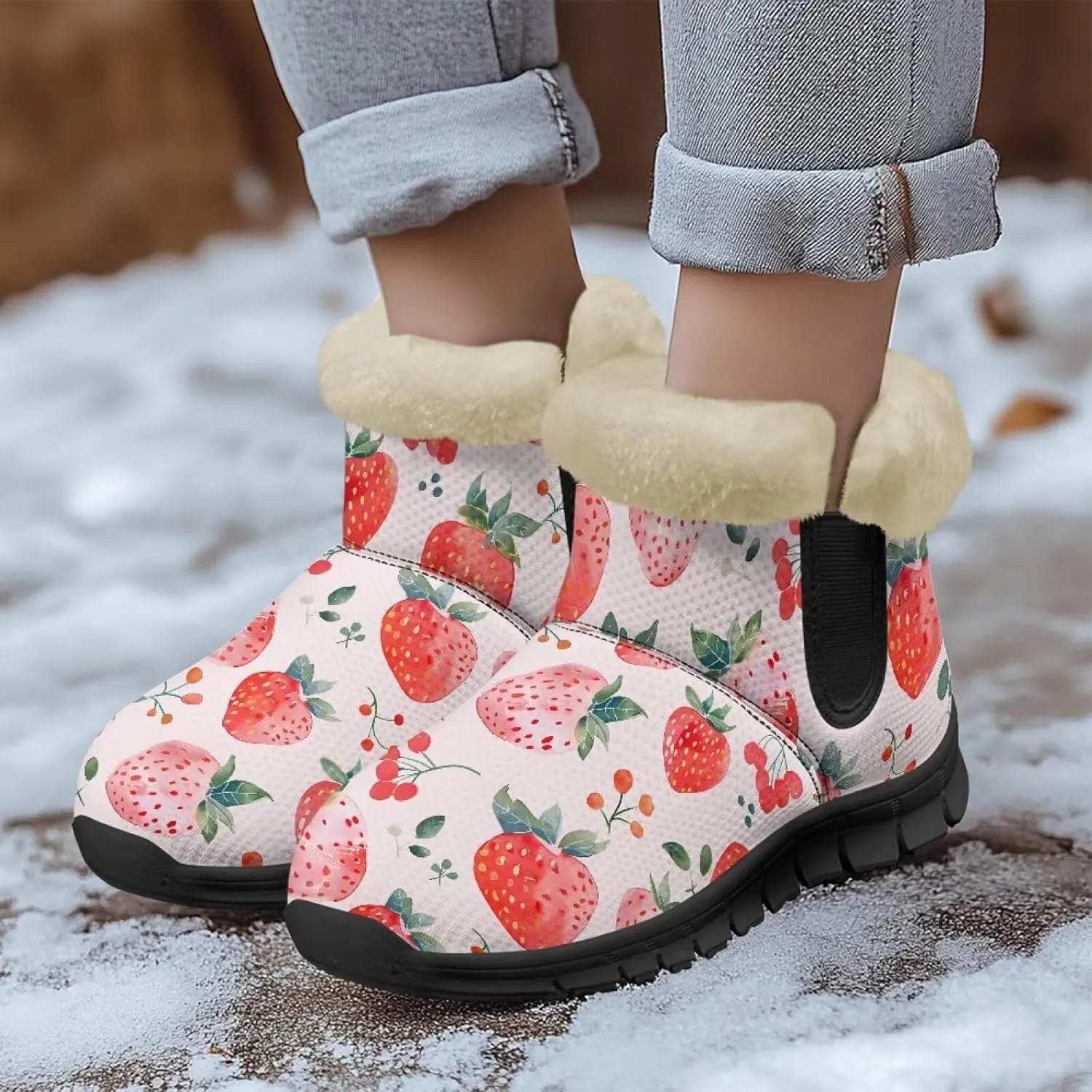 Binienty Winter Snow Boots for Women Comfy Ankle Booties Fur Flannel Lined Warm Walking Boots