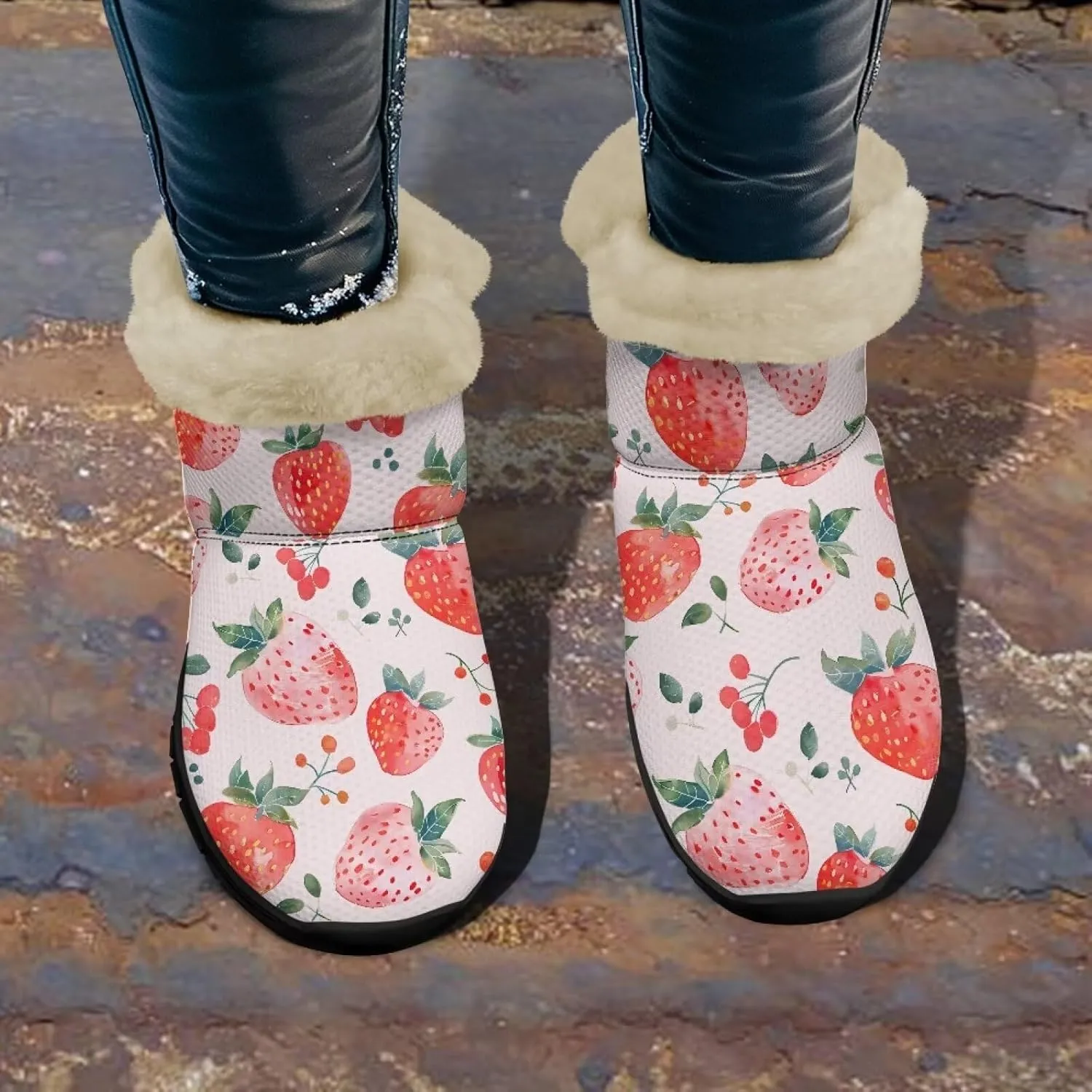 Binienty Winter Snow Boots for Women Comfy Ankle Booties Fur Flannel Lined Warm Walking Boots