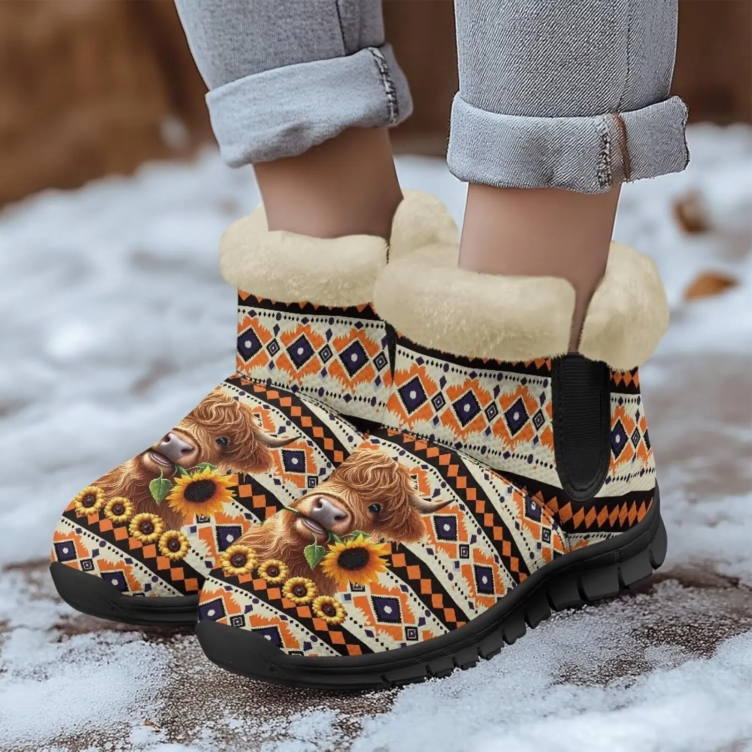 Binienty Women Men Ankle Boots Comfort Slip On Winter Warm Non Skid Plush Snow Boots