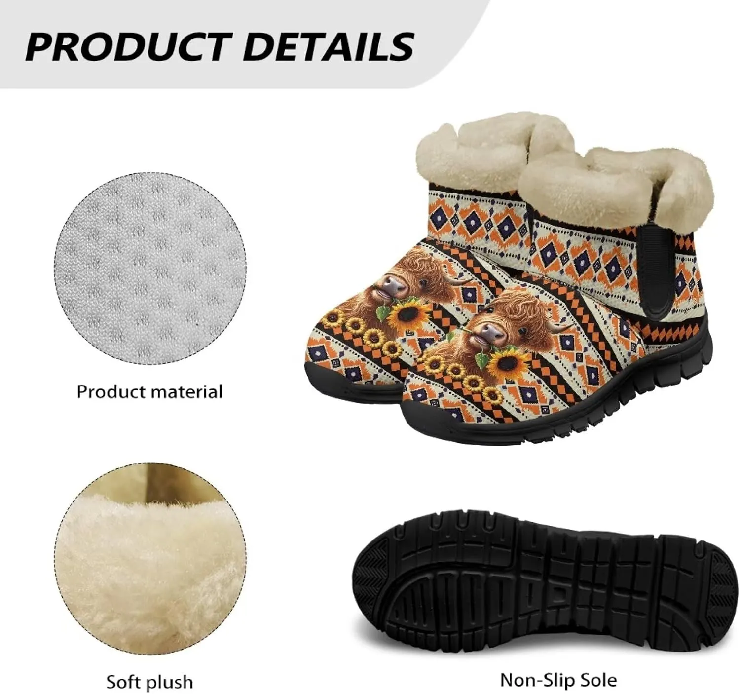 Binienty Women Men Ankle Boots Comfort Slip On Winter Warm Non Skid Plush Snow Boots