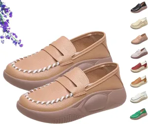 Biscalo Loafers for Women, Soft Soled Leather Corrective Loafers for Women, Comfortable Casual Walking Shoes