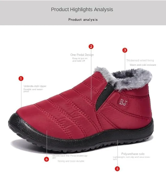BJ Women's Warm Sheepskin-lined Boots, Fumettin Sheepskin Lined Boots, Womens Orthopedic Snow Boots Winter Shoes Warm Fur Lined Anti-Slip Ankle Booties Outdoor Slip On Waterproof Booties Comfortable Warm Shoes
