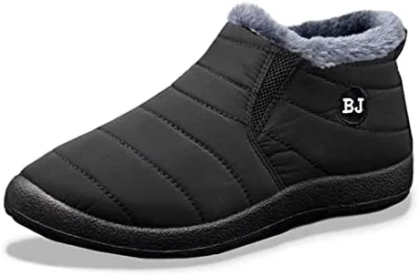 BJ Women's Warm Sheepskin-lined Boots, Fumettin Sheepskin Lined Boots, Womens Orthopedic Snow Boots Winter Shoes Warm Fur Lined Anti-Slip Ankle Booties Outdoor Slip On Waterproof Booties Comfortable Warm Shoes