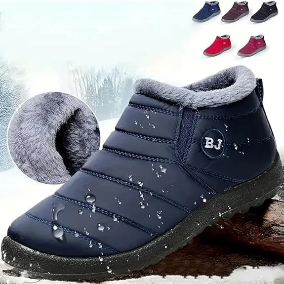 BJ Women's Warm Sheepskin-lined Boots, Fumettin Sheepskin Lined Boots, Womens Orthopedic Snow Boots Winter Shoes Warm Fur Lined Anti-Slip Ankle Booties Outdoor Slip On Waterproof Booties Comfortable Warm Shoes