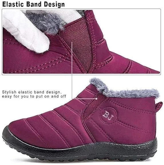 BJ Women's Warm Sheepskin-lined Boots, Fumettin Sheepskin Lined Boots, Womens Orthopedic Snow Boots Winter Shoes Warm Fur Lined Anti-Slip Ankle Booties Outdoor Slip On Waterproof Booties Comfortable Warm Shoes