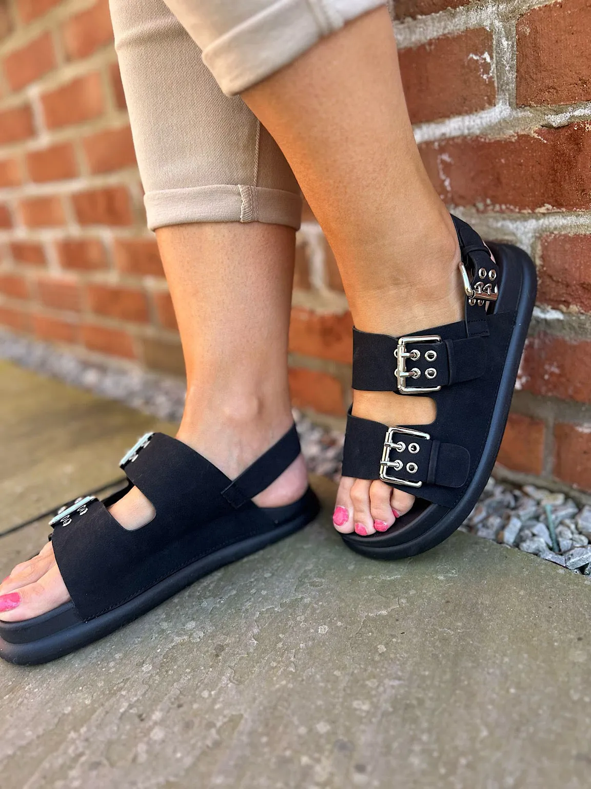 Black Buckle Strap Sandals