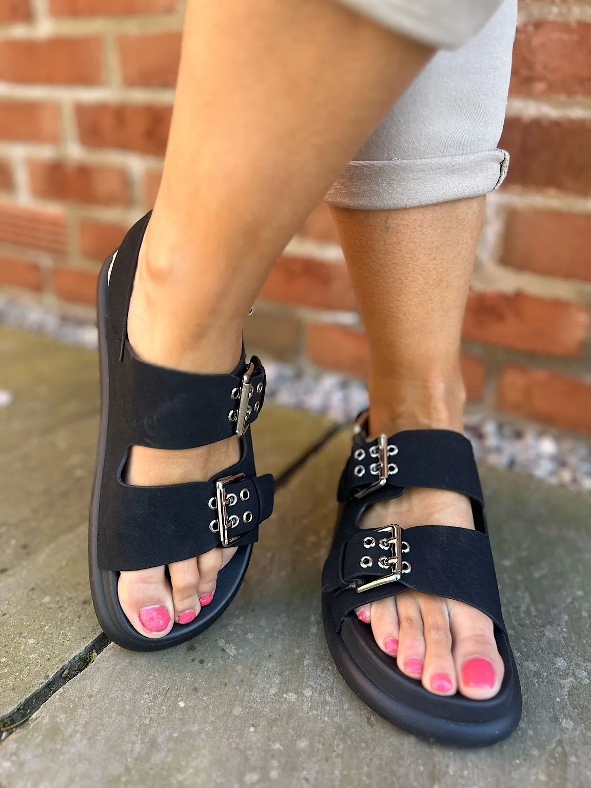 Black Buckle Strap Sandals
