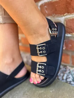 Black Buckle Strap Sandals