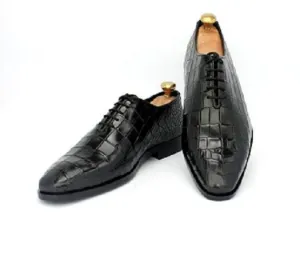 Black Leather Alligator Oxfords for Men