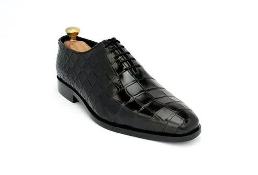 Black Leather Alligator Oxfords for Men