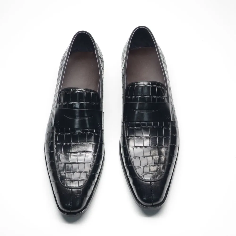 Black Leather Crocodile Loafers Men's Business Casual Leather Shoes