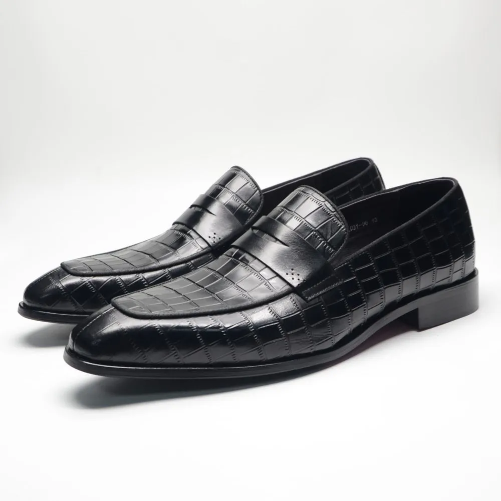 Black Leather Crocodile Loafers Men's Business Casual Leather Shoes