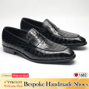 Black Leather Crocodile Loafers Men's Business Casual Leather Shoes