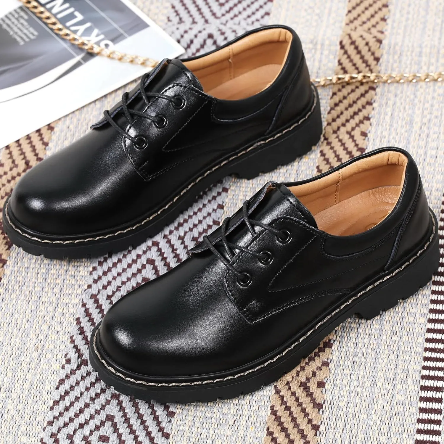 Black Oxford Shoes for Women Leather Work Office Non Slip Dress Shoes Comfortable Shoes