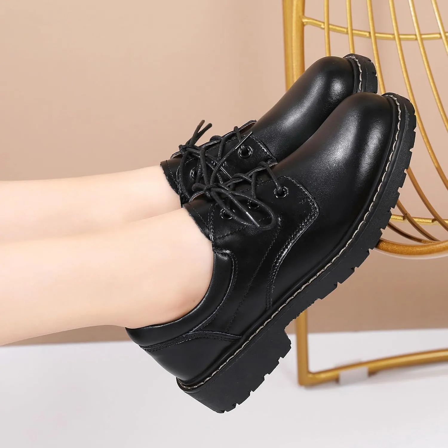 Black Oxford Shoes for Women Leather Work Office Non Slip Dress Shoes Comfortable Shoes