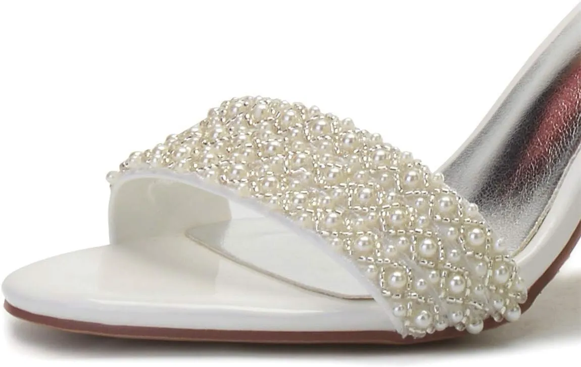 Block Heels Pearls Wedding Sandals Open Toe Ankle Strap Evening Party Summer Shoes