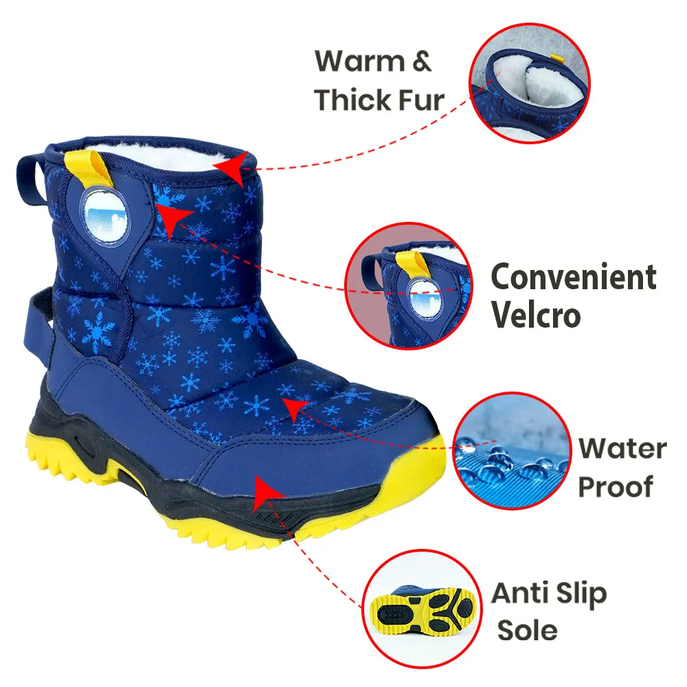 Blue Snowflake Waterproof Winter Snow Boots for Kids for Minus Degree Temperature