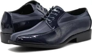 BMY Men's Striped Satin Matching Patent Upper Oxfords Formal Dress Shoes
