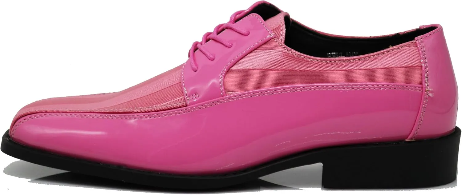 BMY Men's Striped Satin Matching Patent Upper Oxfords Formal Dress Shoes