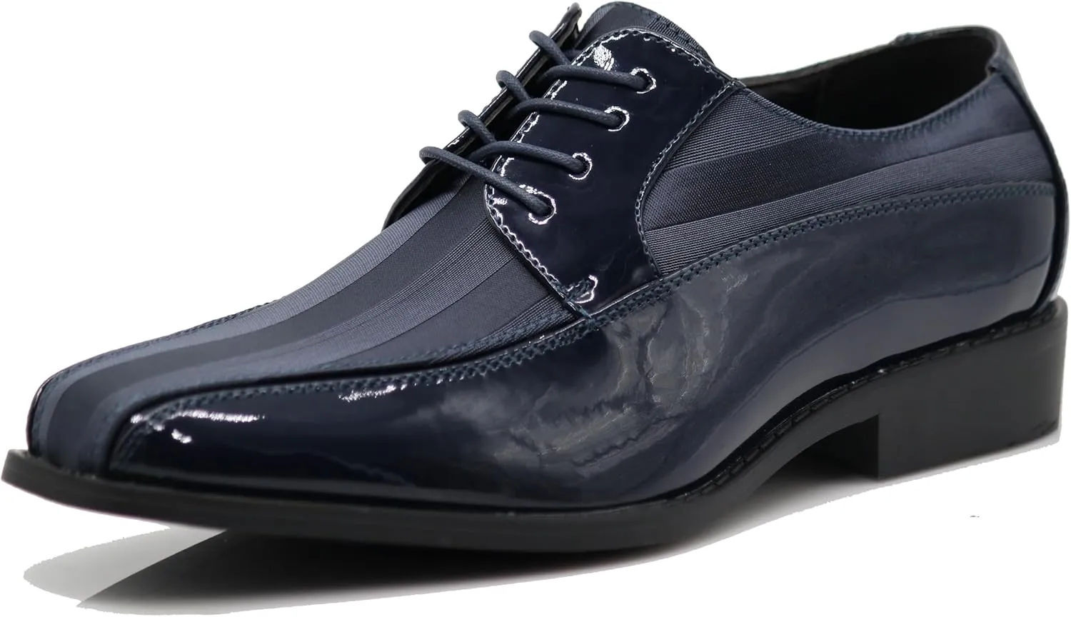 BMY Men's Striped Satin Matching Patent Upper Oxfords Formal Dress Shoes