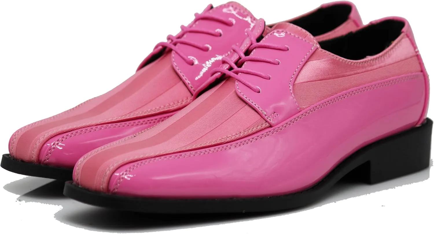BMY Men's Striped Satin Matching Patent Upper Oxfords Formal Dress Shoes