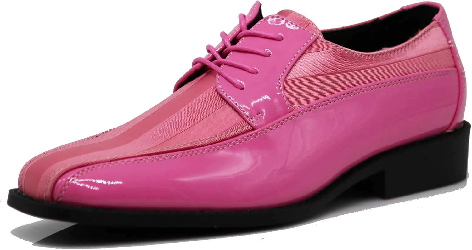 BMY Men's Striped Satin Matching Patent Upper Oxfords Formal Dress Shoes