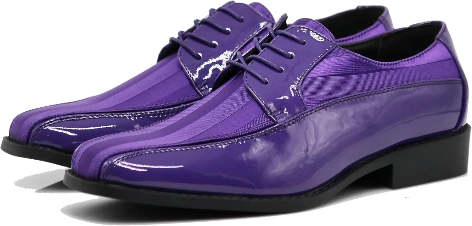 BMY Men's Striped Satin Matching Patent Upper Oxfords Formal Dress Shoes