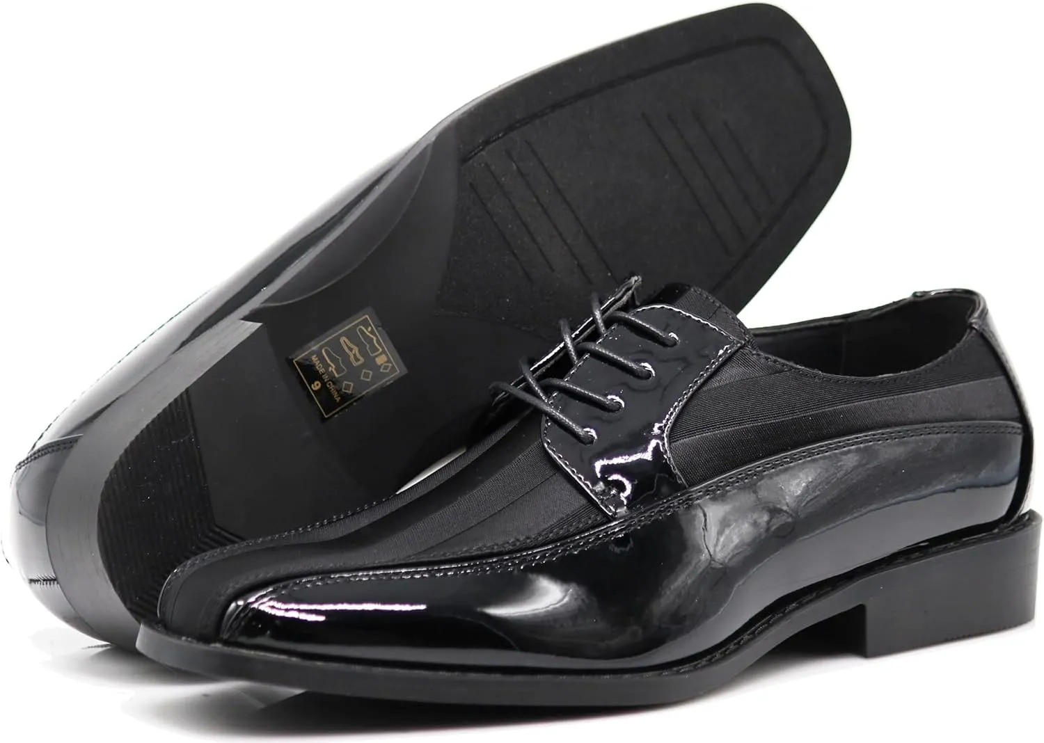 BMY Men's Striped Satin Matching Patent Upper Oxfords Formal Dress Shoes