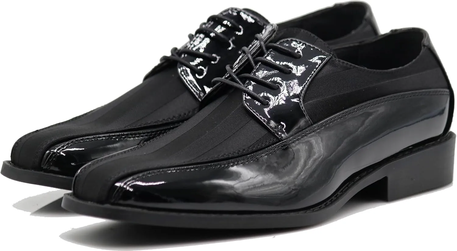 BMY Men's Striped Satin Matching Patent Upper Oxfords Formal Dress Shoes