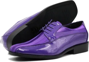 BMY Men's Striped Satin Matching Patent Upper Oxfords Formal Dress Shoes