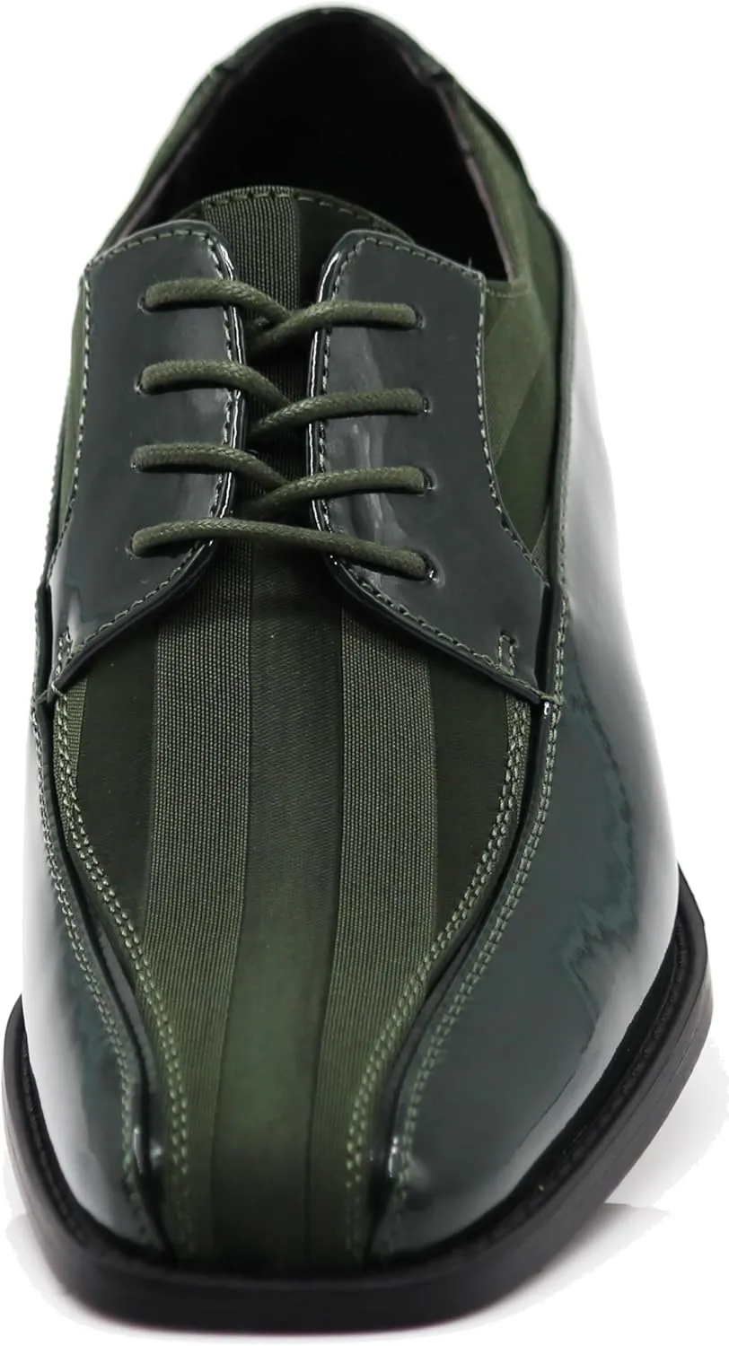BMY Men's Striped Satin Matching Patent Upper Oxfords Formal Dress Shoes