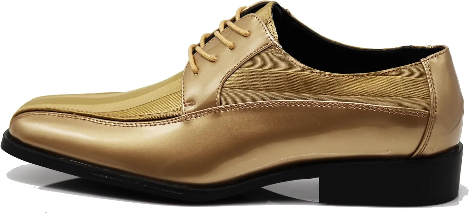 BMY Men's Striped Satin Matching Patent Upper Oxfords Formal Dress Shoes