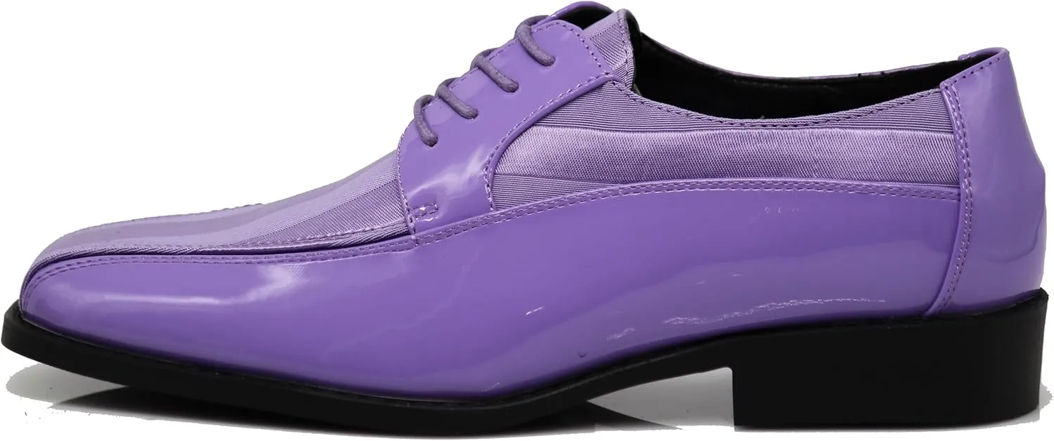 BMY Men's Striped Satin Matching Patent Upper Oxfords Formal Dress Shoes