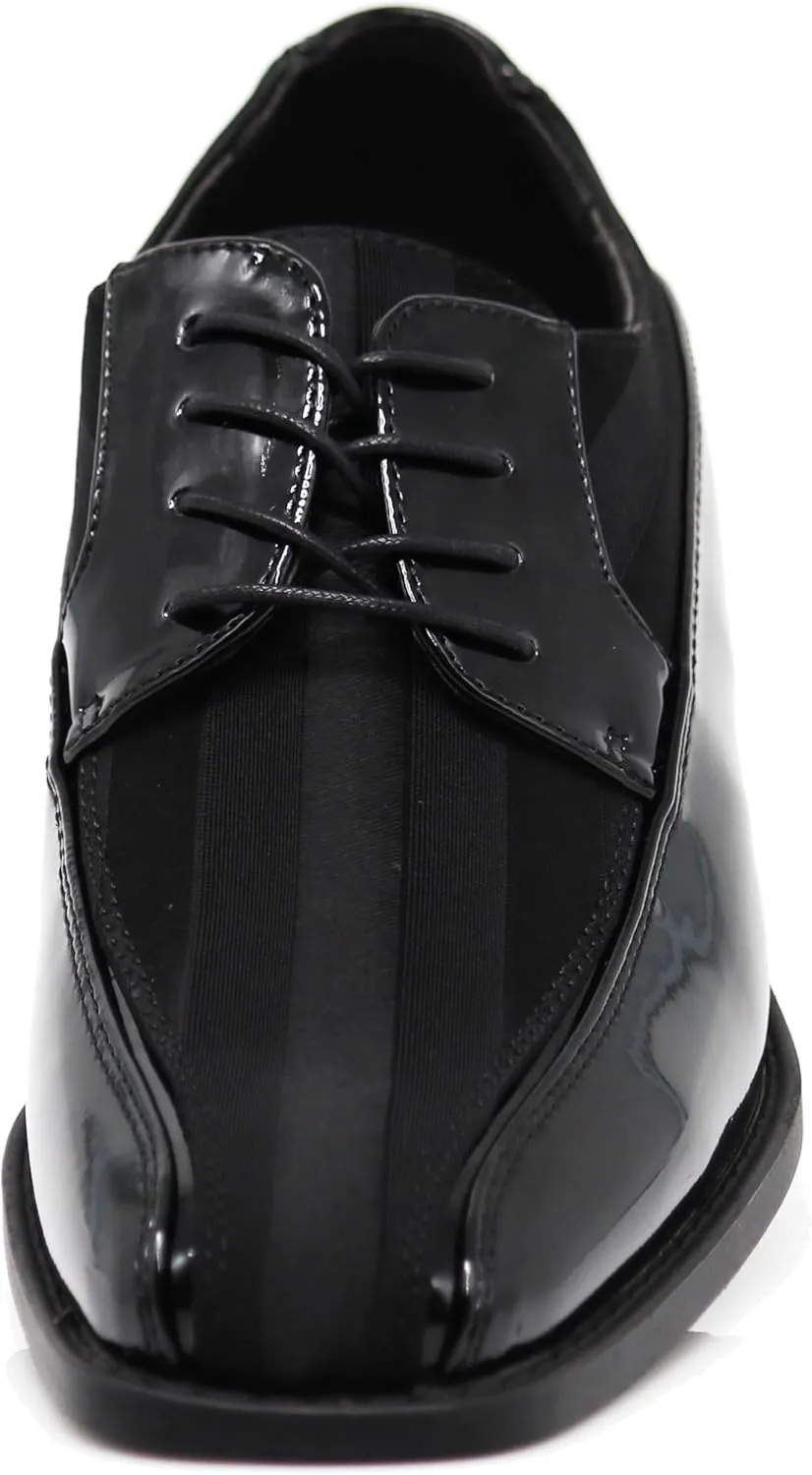 BMY Men's Striped Satin Matching Patent Upper Oxfords Formal Dress Shoes